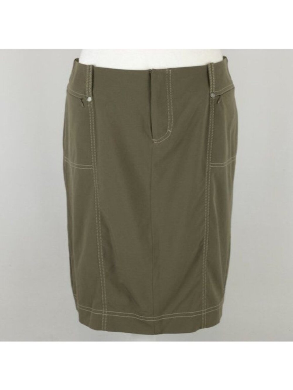 Athleta Women's Size 10 Green Brown Stretch Casual Above Knee Pencil Skirt
